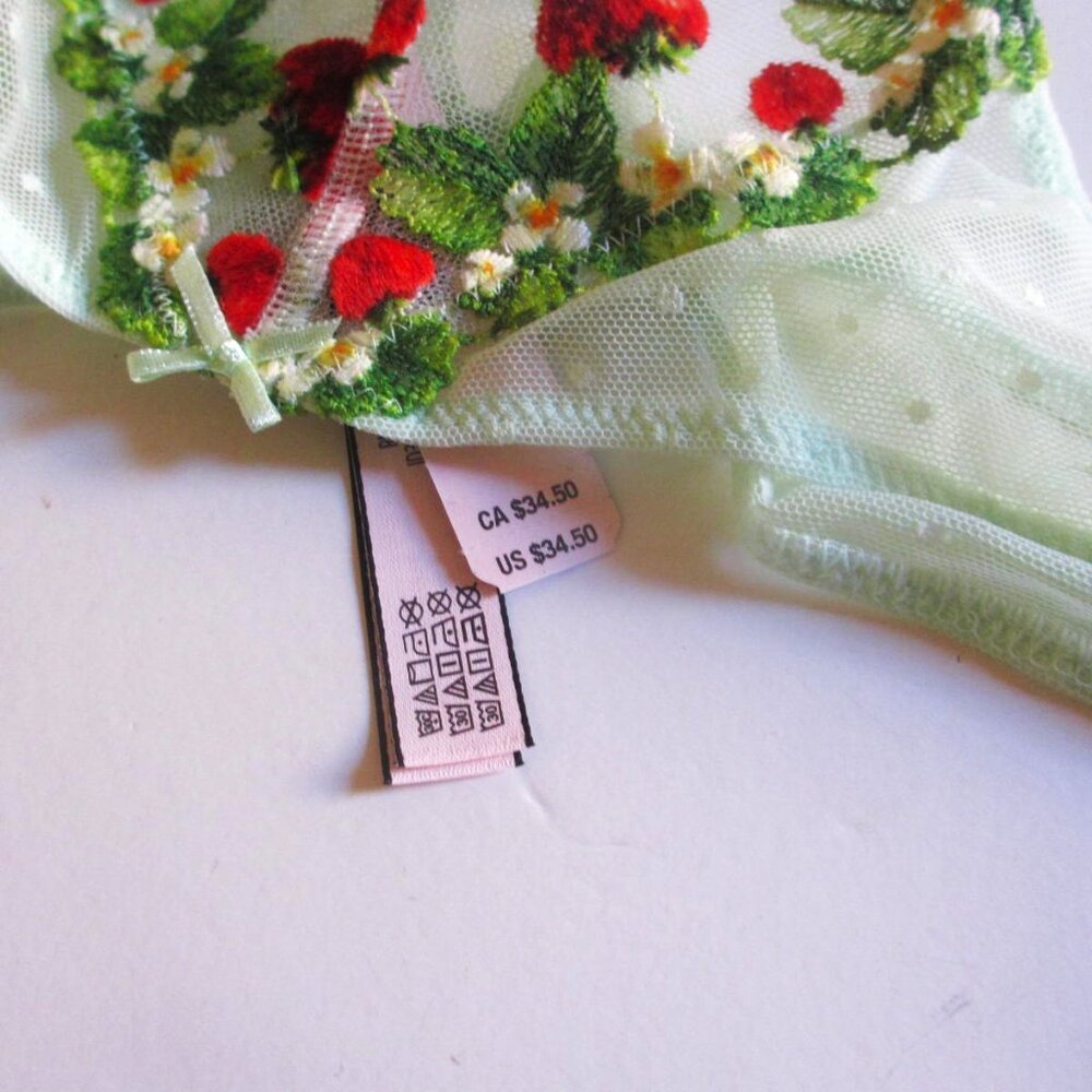Victoria Secret Dream Angels Embroidered Strawberry Thong Panty Size S Green $34 - Picture 7 of 8